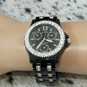ANNE KLEIN Black Resin Crystal Lightweight Watch
